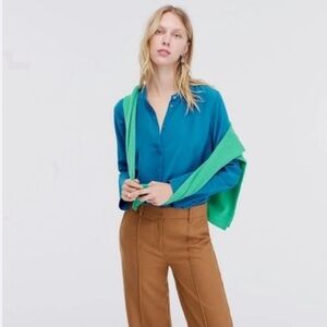 100% silk Teal Blue JCREW Tunic Blouse - M